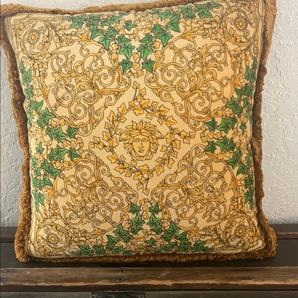 Versace Pillow with Green and Gold Motif